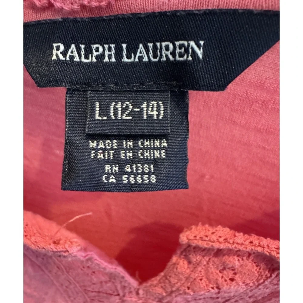 Ralph Lauren Girls Pink Tiered Sleeveless Dress Sz Large 12-14 Cotton